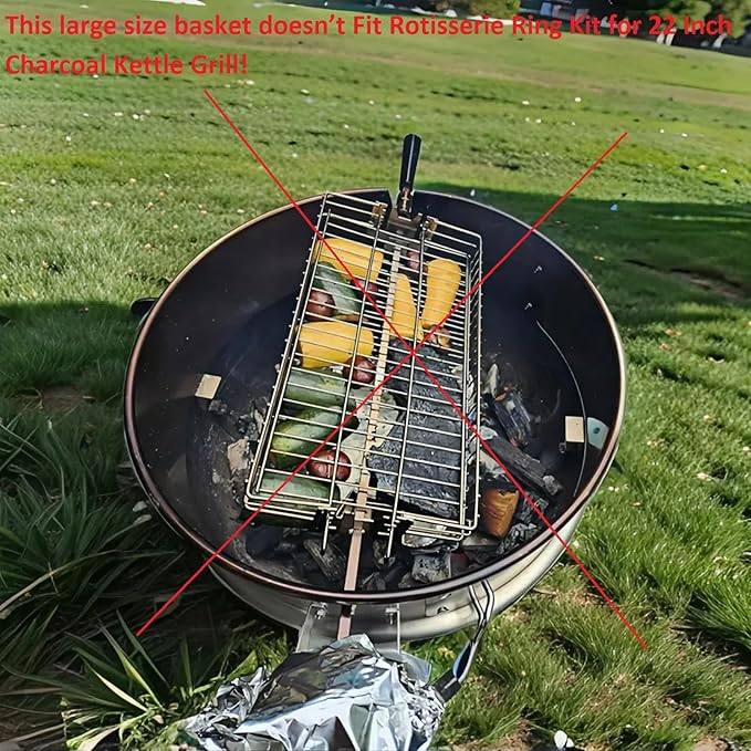 Stainless Steel Flat Rotisserie Grill Basket Large Size, Fits 1/2" or 3/8" Hexagon, 3/8" or 5/16" Square Spit Rod, If 3/4" Square Spit Rod MUST Use Together With DEWOSEN Rotisserie Forks