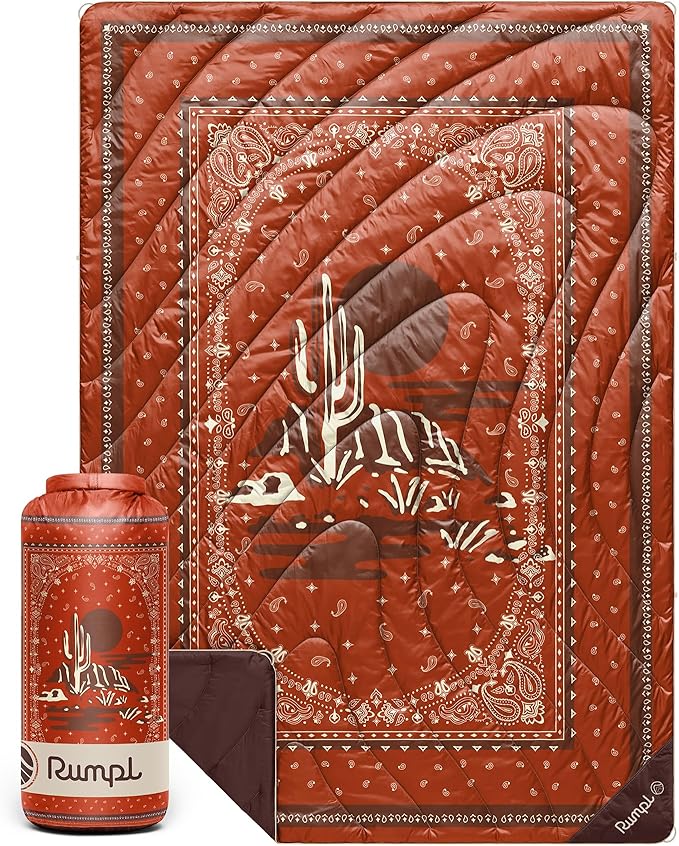 Rumpl Original Puffy Blanket - Warm, Water-Resistant Camping Blanket with 100% Recycled Synthetic Insulation, 52"x75", Original Puffy V2, Sedona Saguaro Bandana
