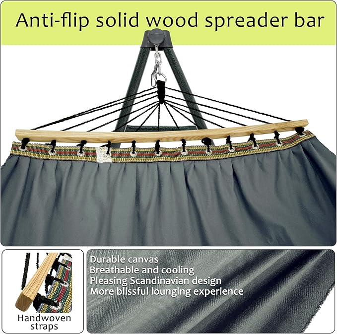 Tranquillo Universal Hammock with Stands Electro Static Coated Steel, Adjustable Foldable Hammock Stand with 2 Layered Polyester Net and Carry Bag for 2 Persons (Canvas - Grey)