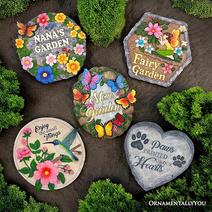Elegant Resin Stepping Stone, Outdoor Garden Pathway Decoration (Garden with Butterflies Stepping Stone, 9.5" Decorative Outdoor Decoration)