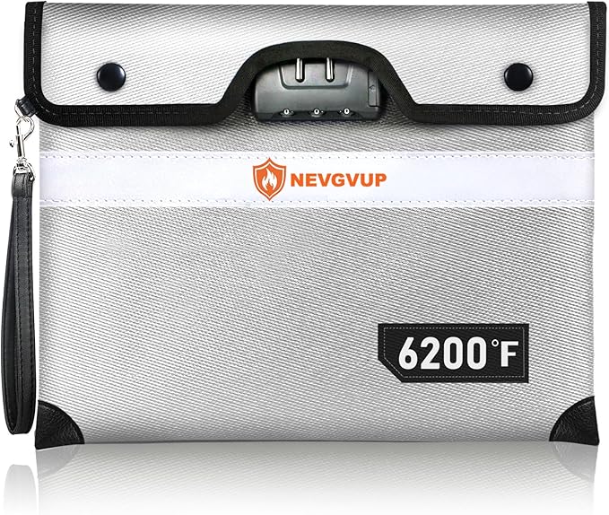6200°F Fireproof Document Bag with Lock, Upgraded Fire proof Money Bag for Cash with Zipper/Reflective Strip, 9 Layer of Heat Insulated Material, Water Resistant Fireproof Bags for Documents,Safe Bags