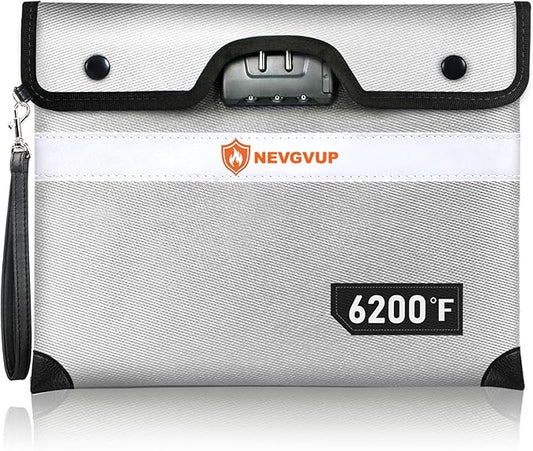 6200°F Fireproof Document Bag with Lock, Upgraded Fire proof Money Bag for Cash with Zipper/Reflective Strip, 9 Layer of Heat Insulated Material, Water Resistant Fireproof Bags for Documents,Safe Bags
