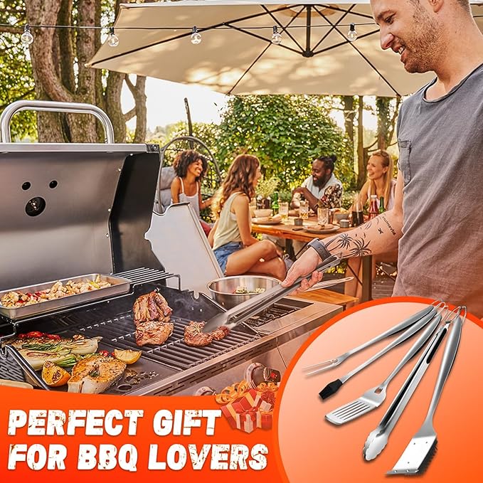 PURPLEBIRD Grill Set for Outdoor Grill 6 pcs - Heavy Duty Grilling Tools Set with Extra Long Handle, Stainless Grilling Accessories for Dad Gifts with Travel Bag, BBQ Utensils Kit for Outdoor Camping