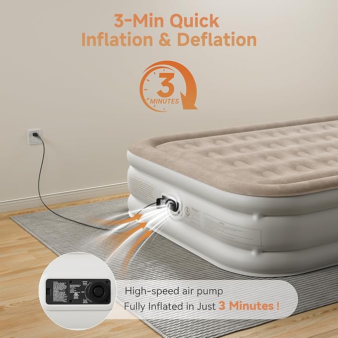 Air Mattress Queen with Built-in Pump 18", Comfortable Self-Inflating Air Mattress with High-Speed Pump, Durable Blow Up Mattress Queen with Storage Bag for Guests, Camping, Travel