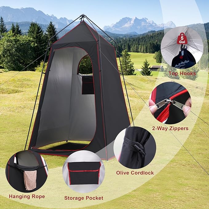 Camping Shower Tent, Portable Outdoor Privacy Shelter for Showering & Changing, 7.2 FT Easy-Setup Toilet Tent with Floor & UPF 50+, Ideal for Hiking, Fishing, Beach
