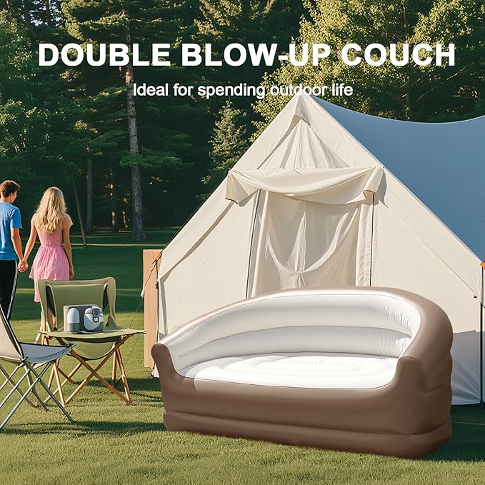 Twin Size Air Mattress Inflatable Sofa，Double Inflatable Chair for Adults-Flodable Blow Up Couch Lounger-Portable Air Sofa for Indoor Living/Tent Camping/Outdoor Activitie（Dark Brown）