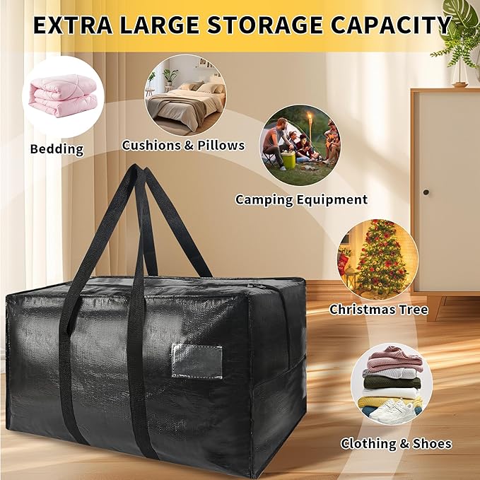 Heavy Duty Extra Large Moving Bags,176 Gallon Jumbo Packing Bags,Huge Moving Storage Bags with Strong Zippers & Carrying Handles,Reusable Big Moving Storage Bags for College Dorm Travel 1Pack