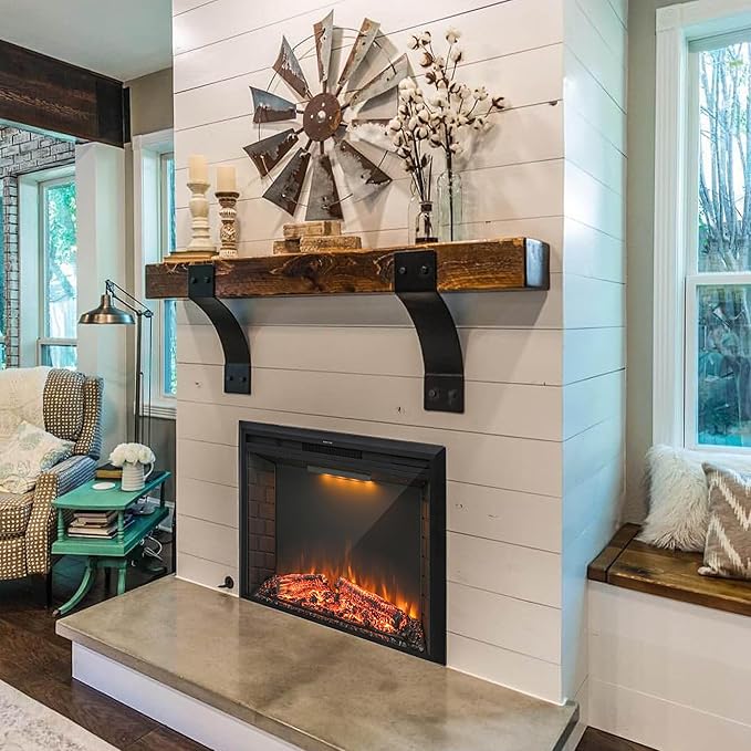 25'' Electric Fireplace Insert, Retro Recessed Fireplace Heater with Fire Cracking Sound, Remote Control & Timer, 750/1500W, Black