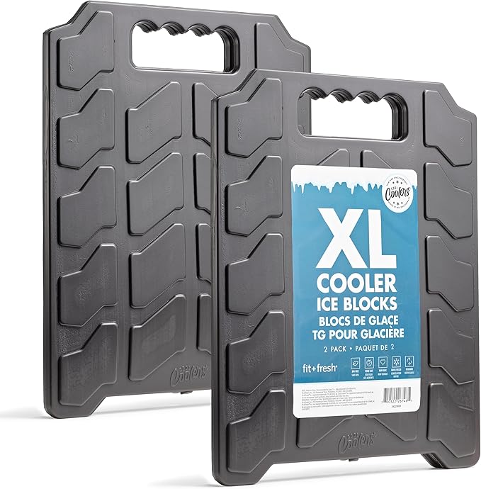 Cool Coolers by Fit & Fresh XL Slim Cooler Ice Blocks, Reusable & Long Lasting XL Ice Packs for Coolers, Slim XL Ice Packs for Cooler Bags, Space Saving, Quick Freeze, 10"x 13", Black, 2PK