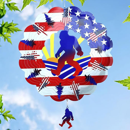 Bigfoot Wind Spinners Gift Patriotic Sasquatch Gifts for Women Men, 12 Inch Outdoor Metal 3D Wind Spinner Garden Yard Decor
