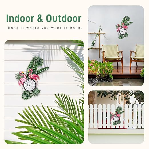 25" Outdoor Thermometer, Large Thermometer Outdoor Waterproof, Flamingo Decorative Outdoor Thermometers for Patio, Yard, Garden, Living Room