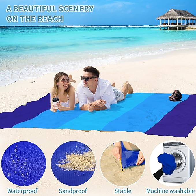 BYDOLL Beach Blanket Waterproof Sandproof 78''×110'' Suits1-7 Adults Compact Lightweight Oversized Sand-Free Blanket Large Picnic Mat for Beach Travel Camping Hiking