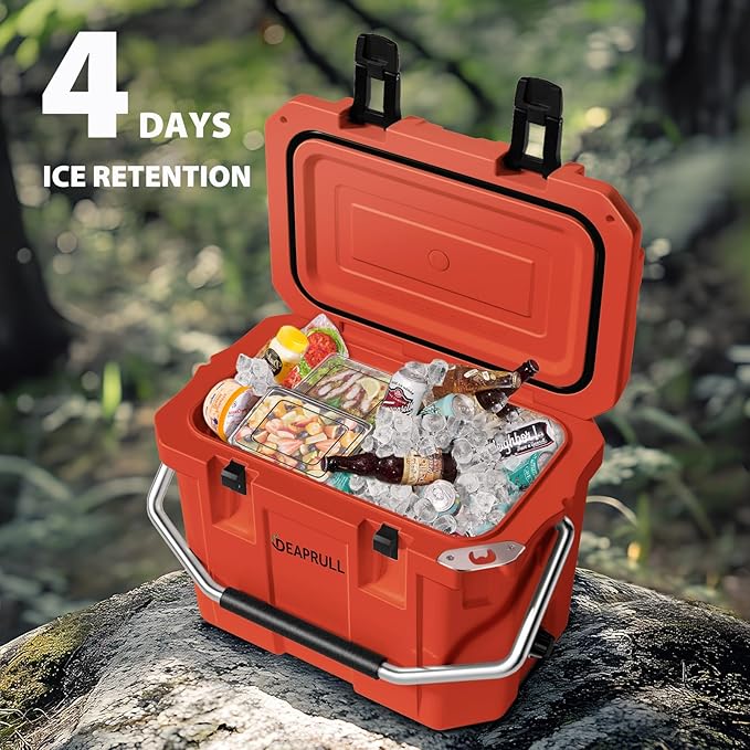 Hard Cooler, Insulated Ice Chest Box Holds Ice for More Days, Portable Cooler with Handle, Cup Holders, Double Latches for Camping Drink, Beach, Picnic, Fishing, Boat, Barbecue