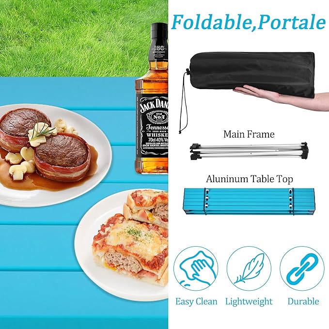 Grope Small Folding Camping Table with Aluminum Table Top, Beach Table for Sand with Carrying Bag,Prefect for Outdoor,Picnic,BBQ,Cooking,Festival