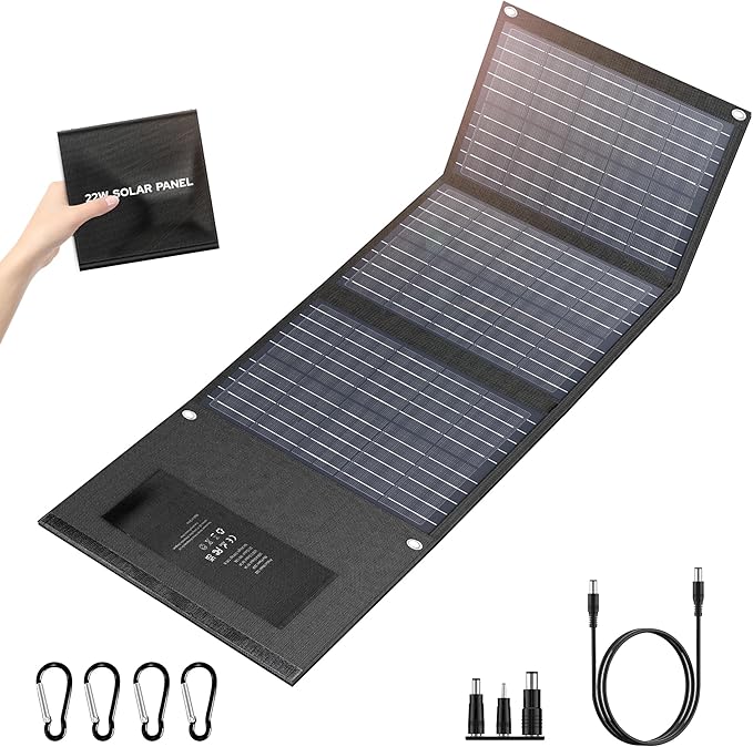 Enginstar 22W Portable Solar Panel for Power Station Solar Charger for Solar Generator Foldable Solar Panel for Camping RV Trip, QC3.0 USB Ports & DC Output, Compatible with iPhone Ipad, Laptop etc