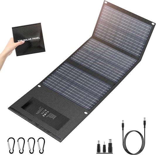 Enginstar 22W Portable Solar Panel for Power Station Solar Charger for Solar Generator Foldable Solar Panel for Camping RV Trip, QC3.0 USB Ports & DC Output, Compatible with iPhone Ipad, Laptop etc