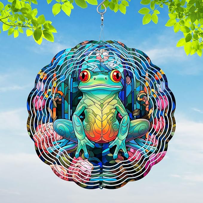 Frog Yard and Garden Wind Spinner, Unique 3D Hanging Frog Wind Spinner