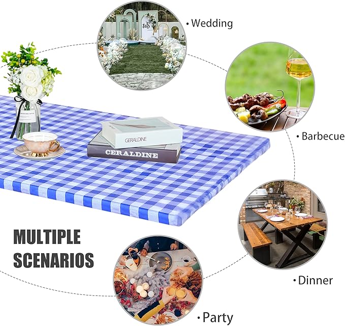 Fitable Blue Checkered Picnic Table Cover Waterproof Vinyl Fitted Table Cover Flannel Backing Outdoor Indoor Tablecloth 30"x96" for Picnic, Travel, Holiday, Party, Folding Table