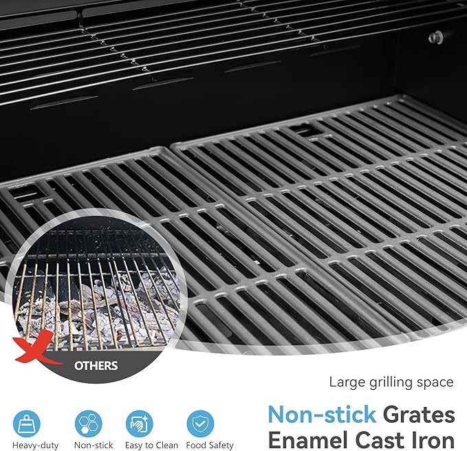 GREEN PARTY 4 Burner BBQ Propane Gas Grill with Side Burner & Porcelain-Enameled Cast Iron Grates, 545 SQIN Grilling Area 42,000 BTUs Barbecue Grill for Outdoor Cooking Garden Patio Backyard, Blue