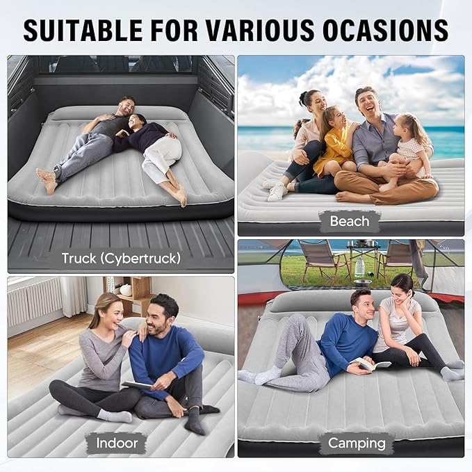 Shademax Inflatable Truck Bed Air Mattress for Tesla Cybertruck 2024 2025 2026 Accessories Thicken Air Mattress Sleeping Truck Tent Beds for Outdoor Camping Travel Inflatable Air Bed w/Pump, Carry Bag