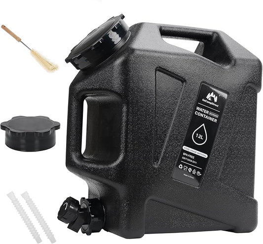 Camping Water Jug - 3.2 Gallan Water Container with Spigot | Portable Water Tank for Outdoor Hiking Picnic Supplies - Black