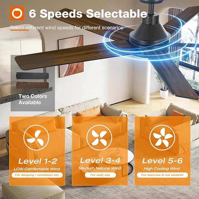 addlon Ceiling Fans with Lights, 52 inch Ceiling Fan with Light and Remote Control, Reversible, 3CCT, Dimmable, Noiseless, Black Ceiling Fan for Bedroom, Indoor/Outdoor Use