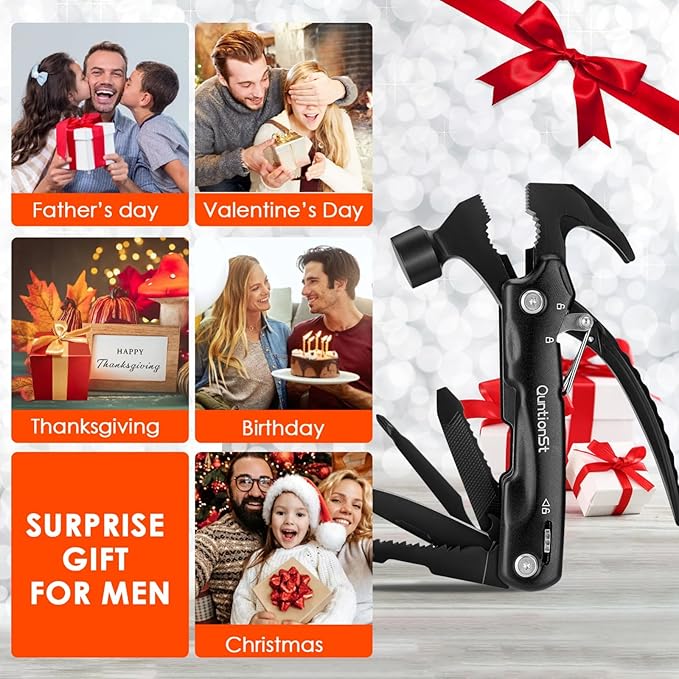 Gifts for Men,12-in-1 Hammer Multitool, Stocking Stuffers for Men,Christmas Stocking Stuffers for Adults Dad Husband Boyfriend, Camping Essentials Mens Gift for Him, Birthday Gift Idea,Mini Multi Tool