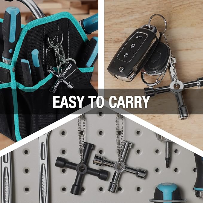 DURATECH 4 Way Utilities Key, Multi-functional Water Key Set, 2-Pack, for Valve, Faucet, and Spigots