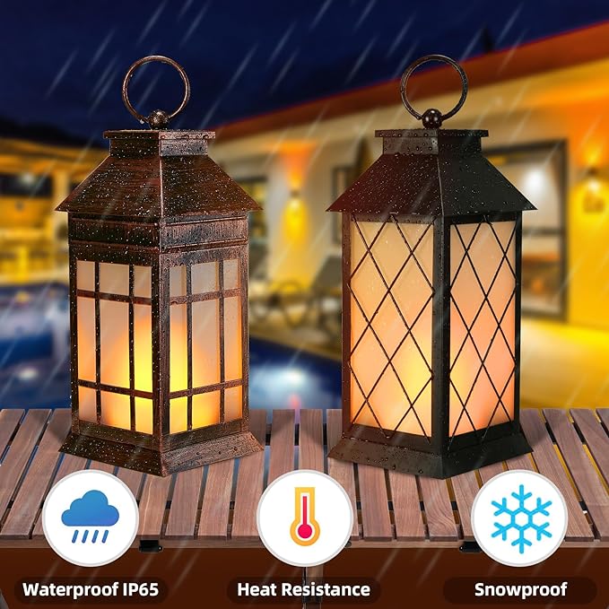 18" Glass Solar Lanterns Outdoor Waterproof, Large Solar Flickering Flame Lantern, Outdoor Lantern Decorative Metal Garden Light for Patio Garden Backyard Outside Tabletop Decor Birthday Gift Grandma