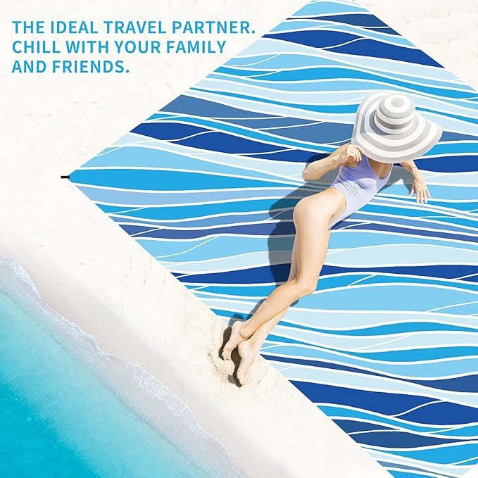 BYDOLL Beach Blanket Waterproof Sandproof 78''×110'' Suits1-7 Adults Compact Lightweight Oversized Sand-Free Blanket Large Picnic Mat for Beach Travel Camping Hiking