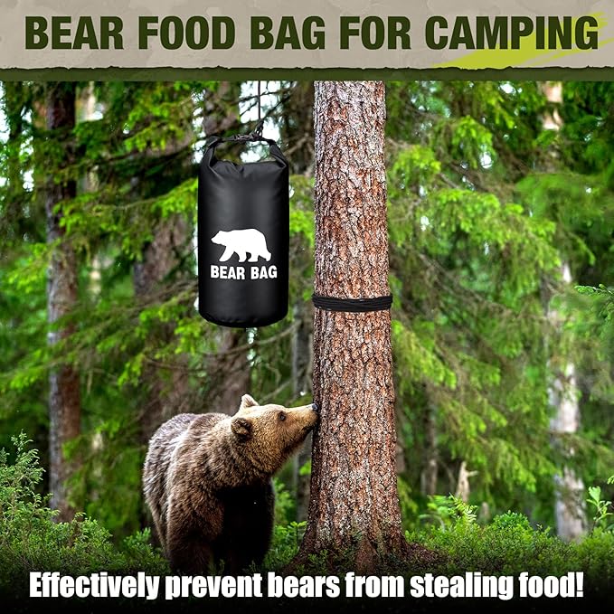 1 Set Bear Food Bag for Camping Ultralight Food Hanging System Includes Waterproof Bear Bag, Nylon Ropes, Hooks for Camping Backpacking
