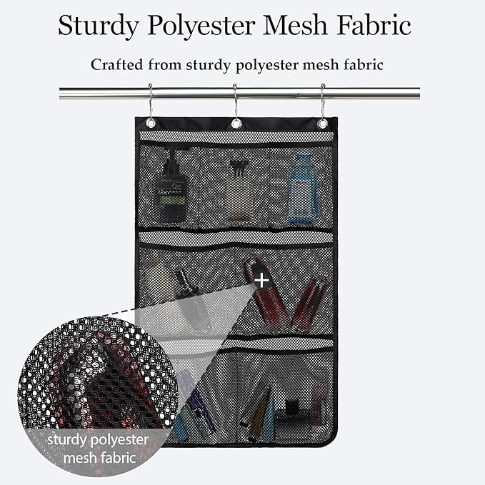 Hanging Mesh Shower Caddy for Bathroom - Quick Drying Portable Shower Organizer with Multiple Pockets for Soap,Shampoo and Cruise Ship Essentials Saving Bathroom Storage,Black,2 Pack