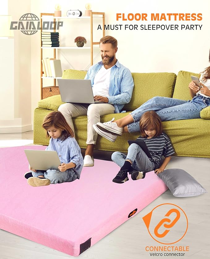 3 Inch GAIALOOP Thick Memory Foam Camping Mattress Sleeping Pad [Car/Tent/Cot] Glamping Portable Floor Mat Roll Up Futon Mattress for Guests Sleepover