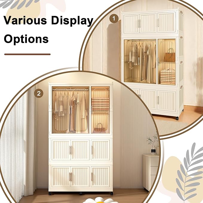 Collapsible Expandable Wardrobe Closet, Multi-Function Plastic Wardrobe,Wardrobes Storage Cabinet (8 Cubes+1 Hanging Rod)