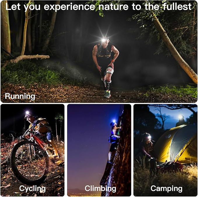 2000LM Super Bright LED Rechargeable Headlamp, Zoomable Head lamp with 5 Lighting Modes, 90° Adjustable & IP67 Waterproof for Camping | Hiking | Climbing | Fishing | Hunting | Auto Repair