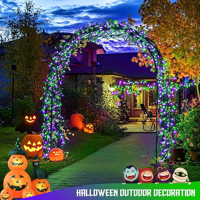 JMEXSUSS 250 LED Purple and Green String Lights Outdoor Waterproof with 8 Modes for Party Garden Patio Halloween Decorations