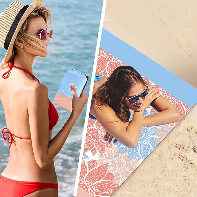 Beach Blanket Waterproof Sandproof Extra Large Beach Mat 79" X 83"/120"x108"for 1-8 Adults Quick Drying Durable Outdoor Picnic Mat for Beach Travel Camping Hiking