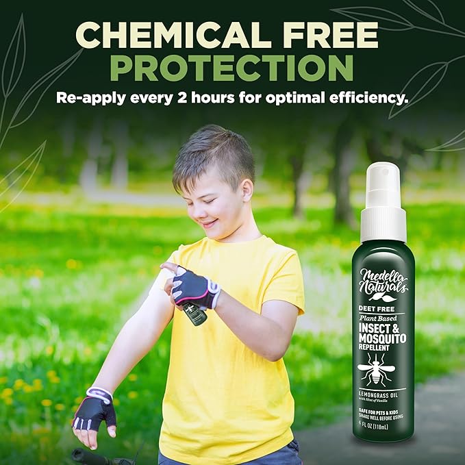 Insect & Mosquito Repellent, DEET-Free Naturally Derived Formula, Kid and Pet Friendly, Made in The USA, 4 Ounce Spray Bottle