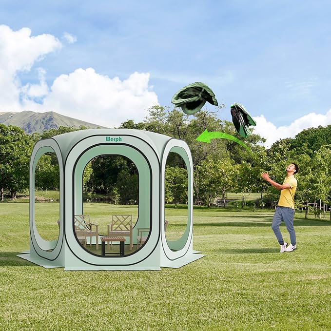 Screen Tent Pop-Up, Portable Tent Canopy with Mesh Mosquito Net, Screen House Room Canopy Shade 10x10 FT with Carry Bag for Patio, Backyard, Sports & Outdoors Activities, Green