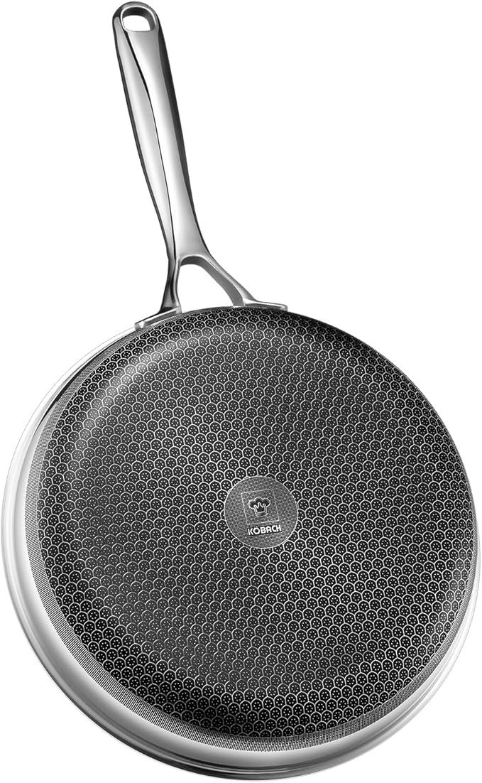 10in+Lid Nonstick Frying Pan - Stainless Steel Skillet, Dishwasher & Oven Safe, Compatible with Induction & Gas Stoves, Non-Toxic & Easy to Clean