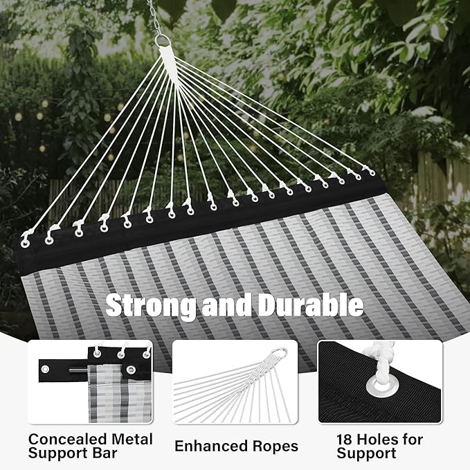 Patio Watcher 13 FT Quick Dry Textilene Hammock - Outdoor Double Hammock - Heavy Duty Hammocks for Outside - 450 lbs Capacity - Grey Plaid