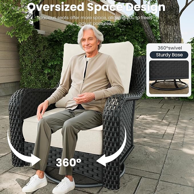 7 Pieces Outdoor Patio Furniture Sets with Single Chairs with 6-inch Thick Cushion and Fire Pit Table for Deck Lawn