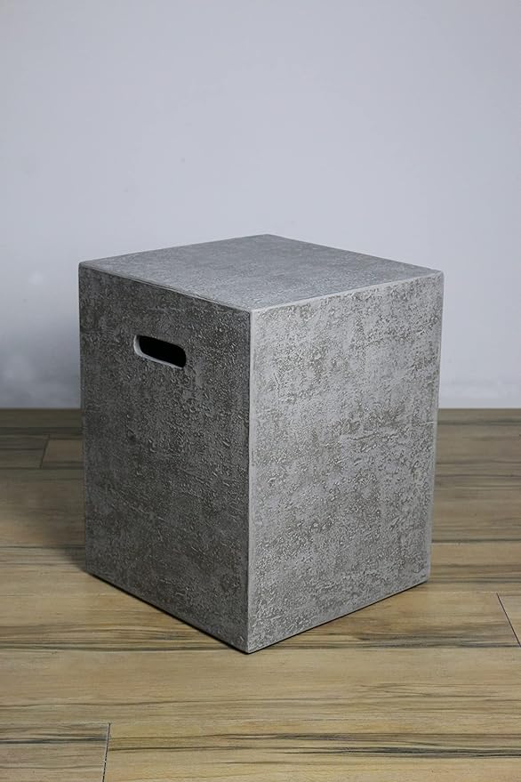 Elementi Lunar Bowl Fire Pit Bundle Outdoor Firepit Set Includes 42” Propane Concrete Firepit, Glass Windscreen, Stainless Steel Cover, Tank Cover, Canvas Cover, Floor Mat, Ice Bucket