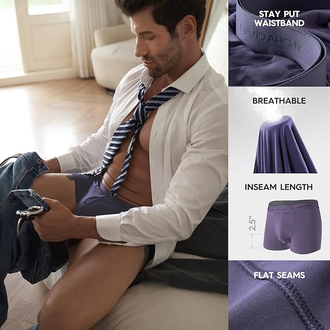 DAVID ARCHY Men's Underwear Ultra Soft Modal Dual Pouch Trunks Ball Pouch Bulge Enhancing Boxer Briefs for Men 3 or 4 Pack