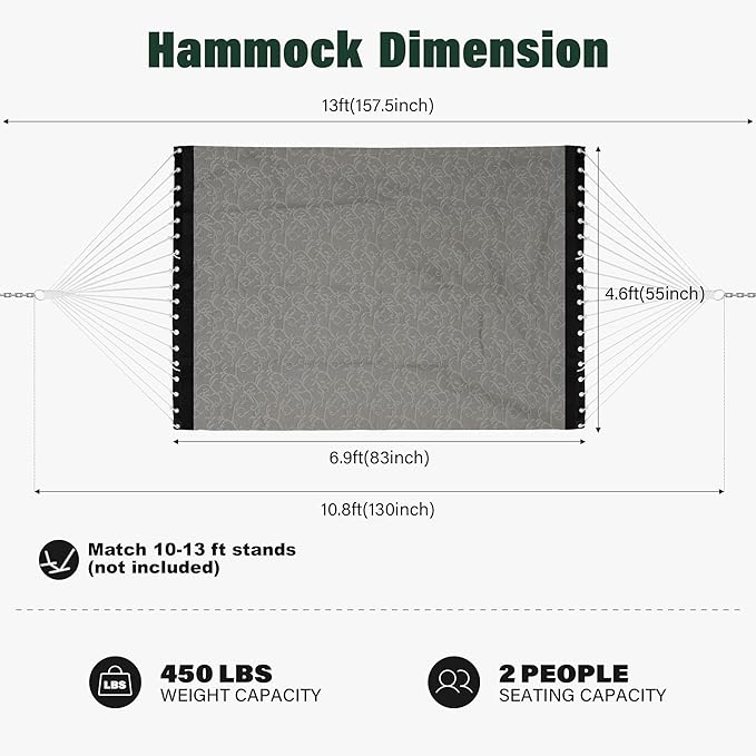 Patio Watcher 13 FT Quick Dry Textilene Hammock - Outdoor Double Hammock - Heavy Duty Hammocks for Outside - 450 lbs Capacity - Mocha