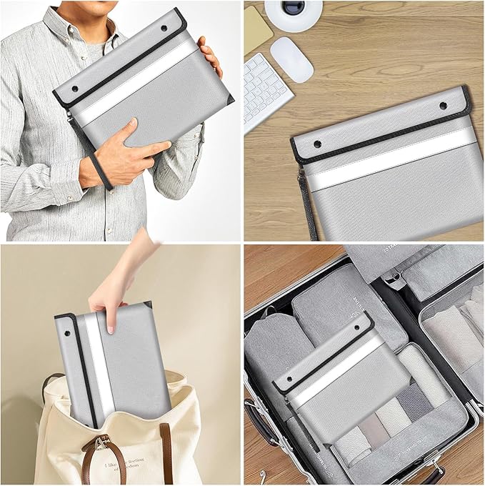 Fireproof Money Bag for Cash,Fireproof Document Bag 5200°F Heat Insulated,Safe Fireproof Storage Pouch with Zipper,8 Layers of Heat Insulated Materials,11 x 7.7 inch(Silvery)