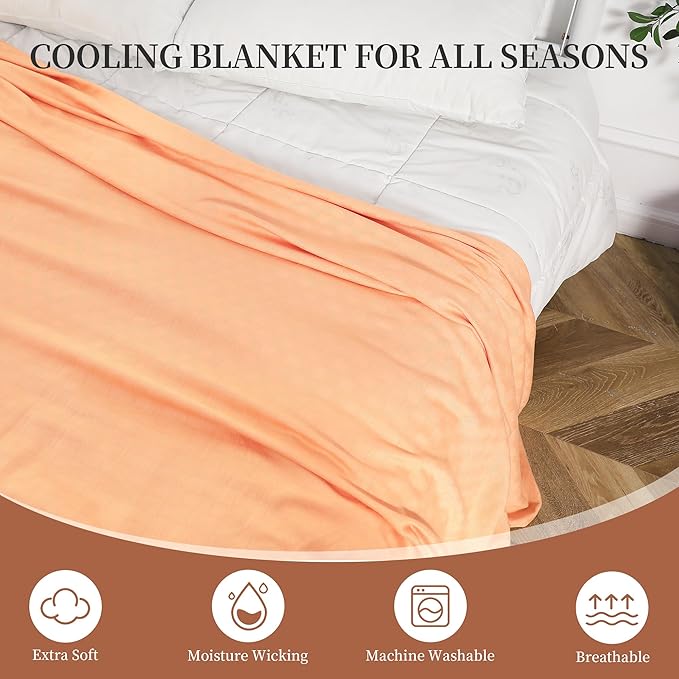 AmyHomie Cooling Blanket Queen Size, 100% Rayon Derived from Bamboo, Cool Summer Blanket for Hot Sleepers Soft Comfy Lightweight Checkered Blankets for All Seasons(Tangerine Pink, 90”x90”)