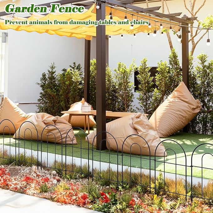 MOOACE Decorative Garden Fence 10 Pack, Total 10ft(L) x 24.5in(H) Rustproof Metal No Dig Fence, Garden Fencing Animal Barrier, Flower Fences and Borders for Dog, Yard, Patio, Outdoor Decor, Black