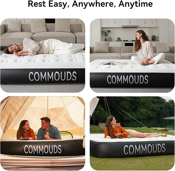 COMMOUDS Twin Air Mattress with Built-in Battery Powered Removable Pump, 13" High Inflatable Mattress, Portable Blow up Mattress, Air Bed for Camping, Home and Guest