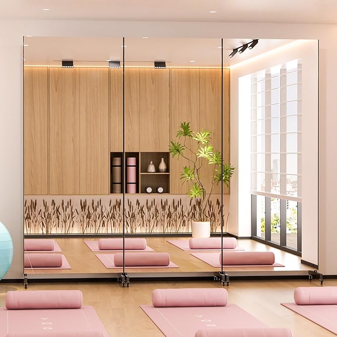 brisafe Home Gym Mirror 360° Swivel on Wheels, 75" X 32" Nano Film Super Lightweight Unbreakable Full Length Mirror for Yoga, Dance Studio, Black